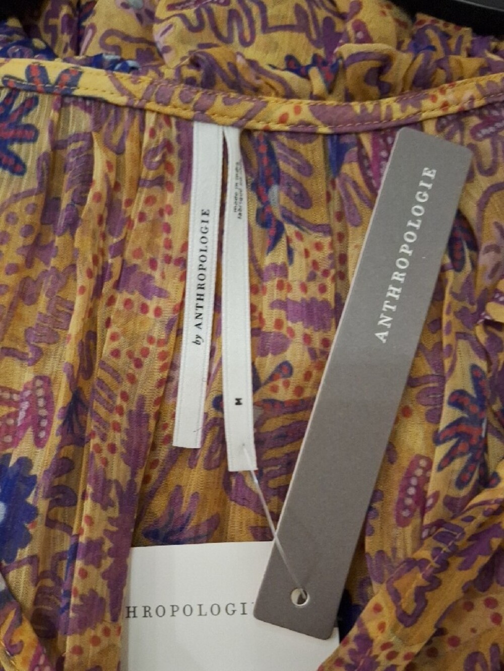 Anthropologie Mustard Yellow/Lavender Floral Tiered Maxi Dress. Size Medium NWT - Picture 12 of 15